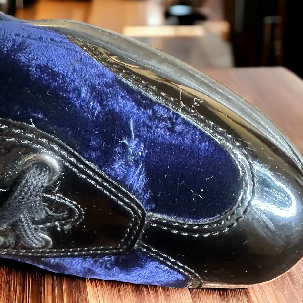 Authentic Prada Men's Blue Velvet and Black Patent Leather Lace Up Running Shoes - Picture 8 of 12